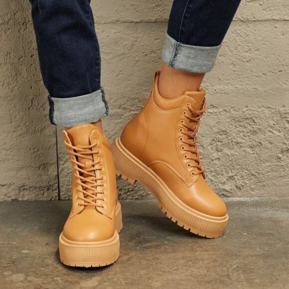 East Lion Corp Shoes East Lion Corp Platform Combat Boots Caramel